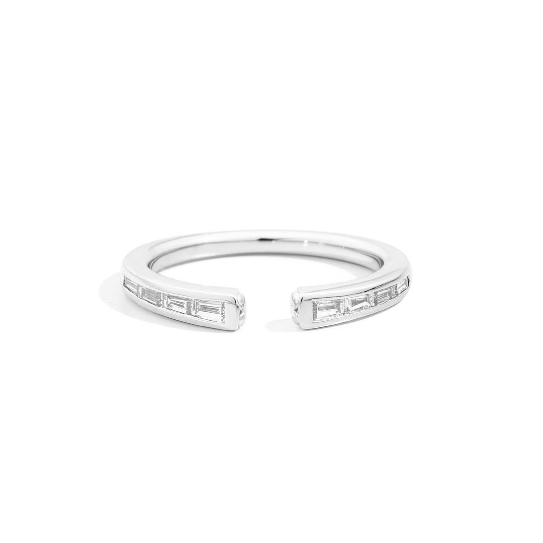 Recarlo Anniversary More White Gold Tapered Baguette Half Eternity Ring, sleek, refined diamonds in a graceful taper for a modern expression of love.